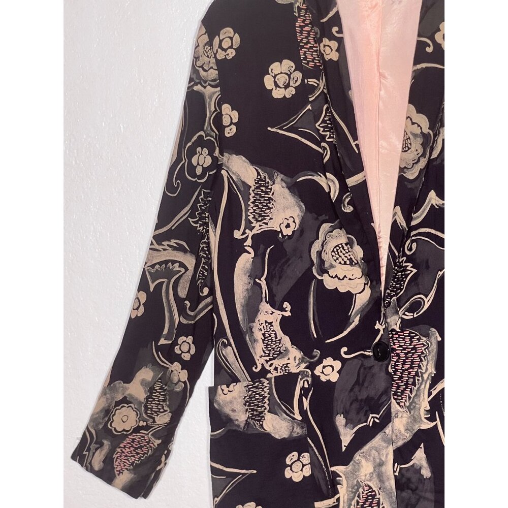 Kensington Square SMALL Black Floral Rayon Blazer Jacket Pockets VTG Career Y2K - Picture 7 of 16
